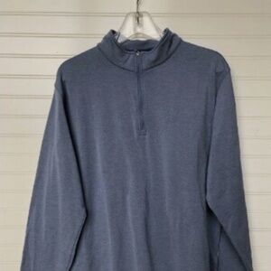 Peter Millar Men Blue Stripe Mock Neck 1/4 Zip Stretch Golf Pullover L